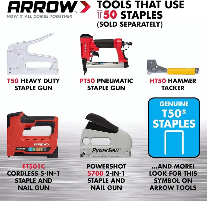 Arrow Fastener دبابيس Arrow Fastener 505IP الثقيلة T50 للتنجيد، البناء، الأثاث، الحرف، حجم تاج 3/8 بوصة، طول الساق 5/16 بوصة، عبوة 5000، مصنوعة في الولايات المتحدة الأمريكية - Image 3